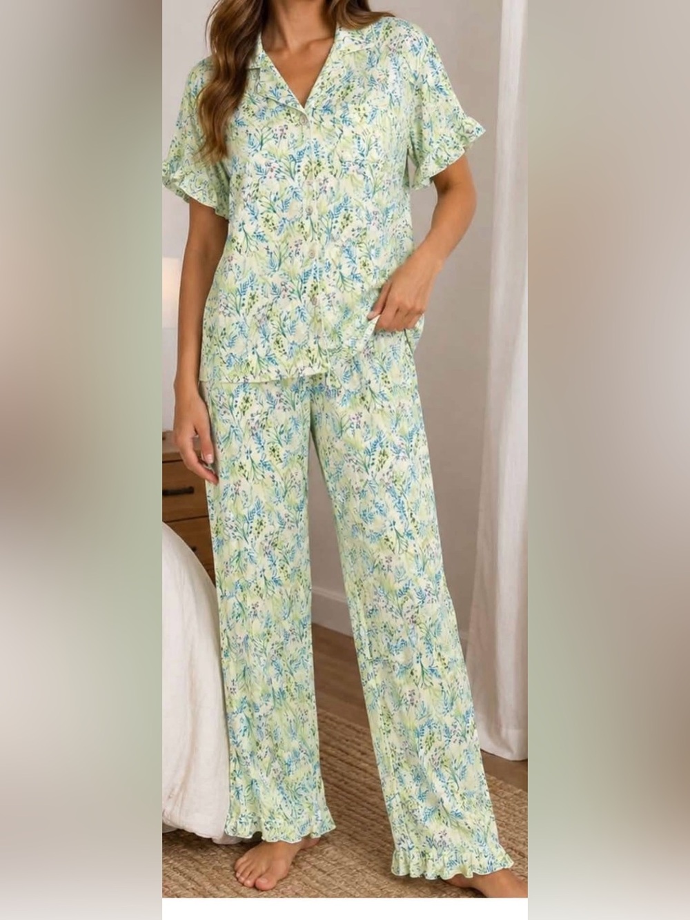 Christian Siriano Green and Blue Floral Pajama Set